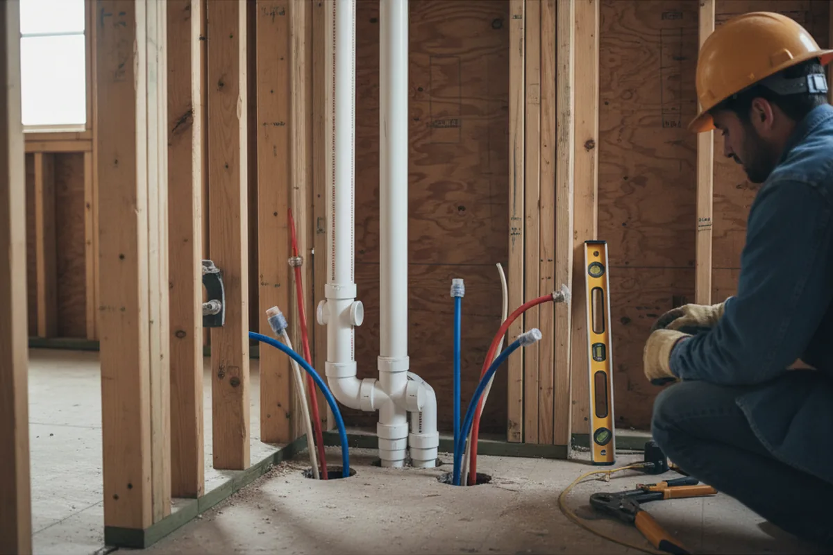 Drain and supply rough-in during Toilet Repair and Installation in Franksville